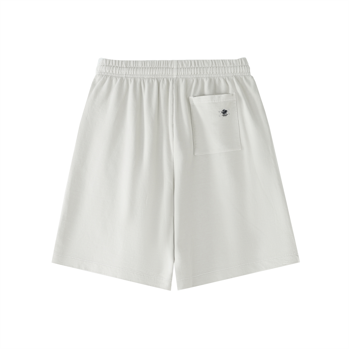 White shorts with Recession Proof Clothing logo on pocket. 