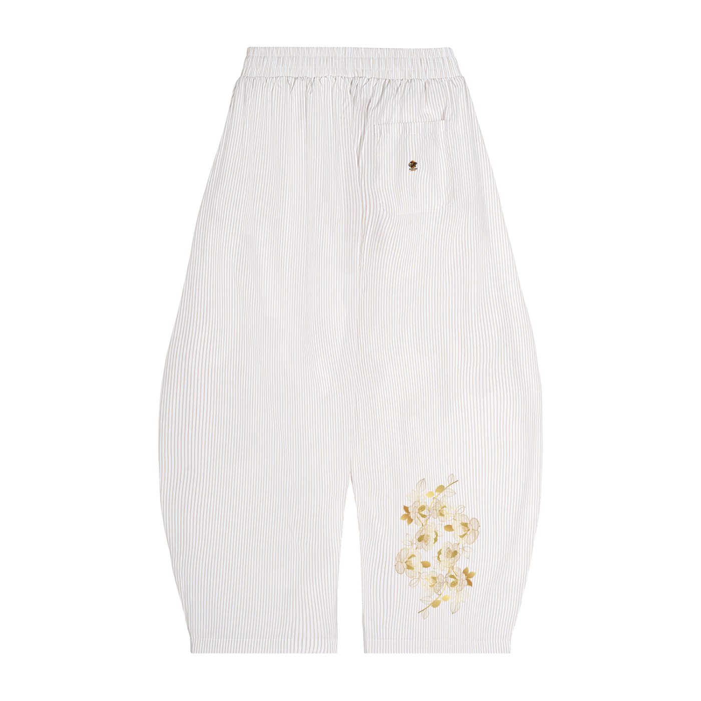 Apricot pants with floral design.