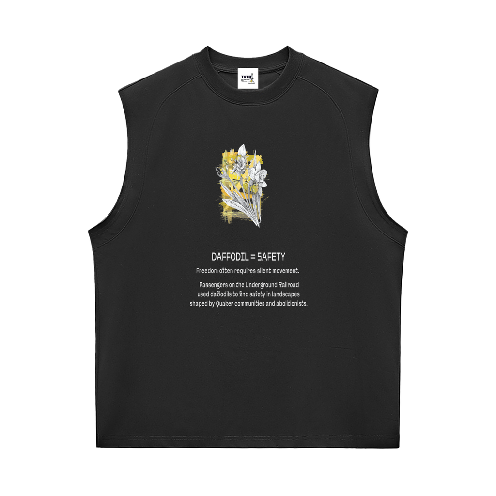 Black sleeveless shirt with floral design 