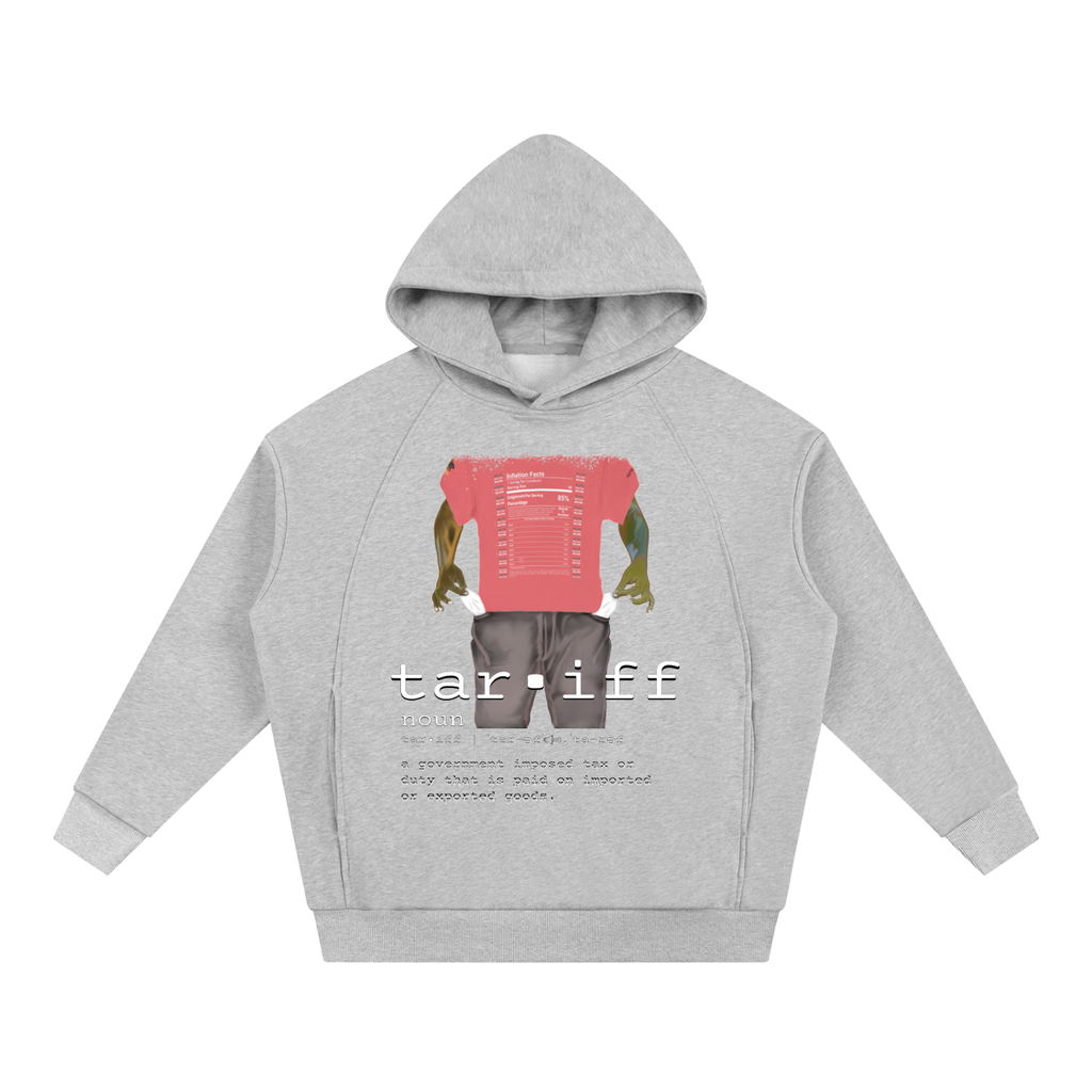 Gray hoodie with a graphic design.