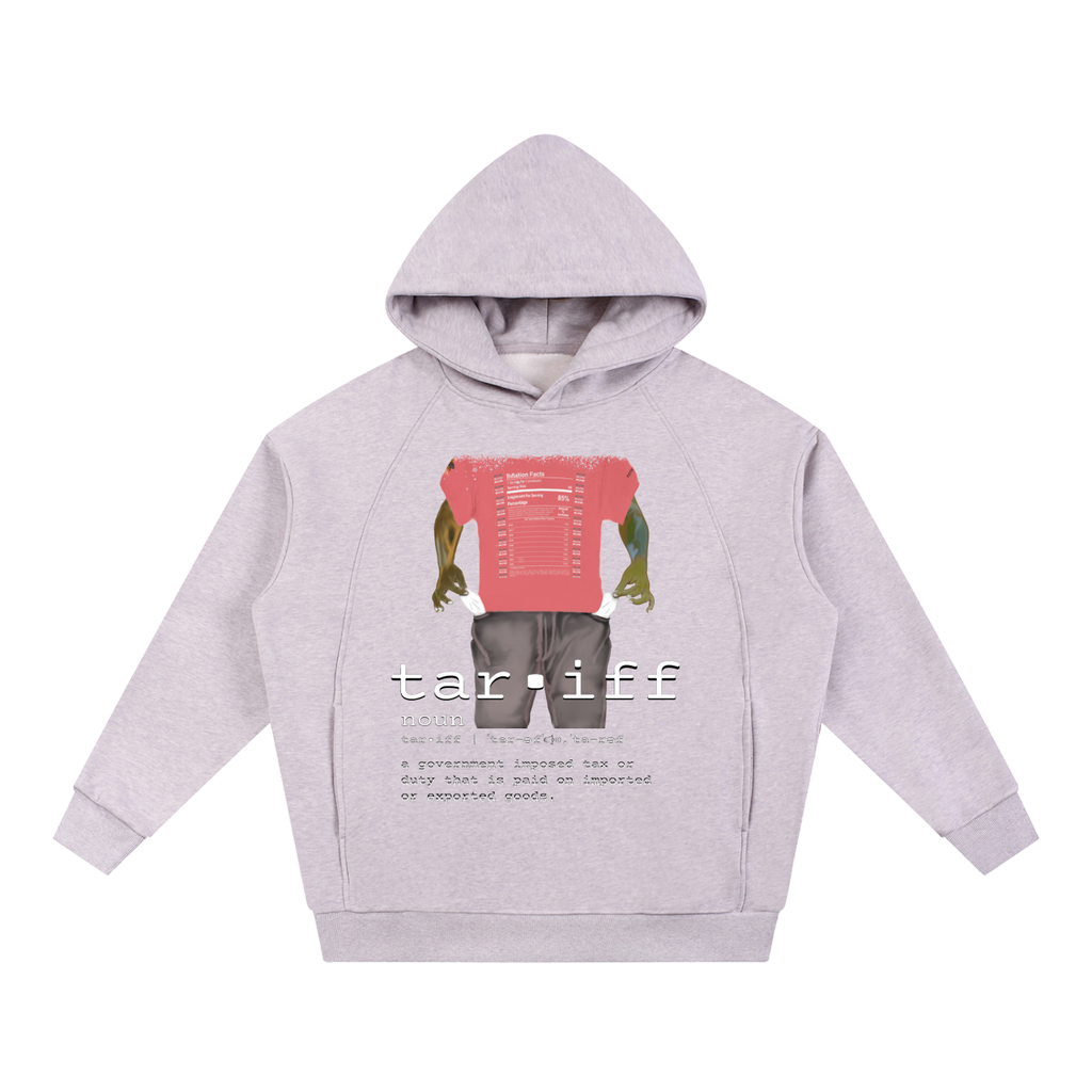 Gray hoodie with graphic design.