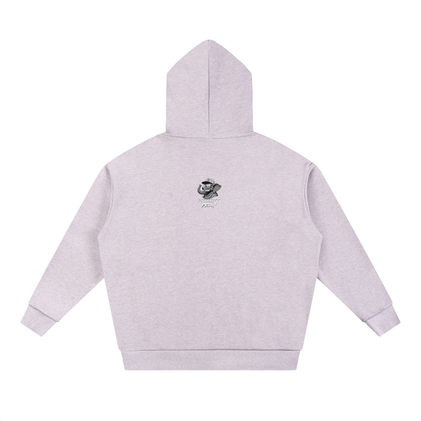 Light gray hoodie with Recession Proof Clothing logo.